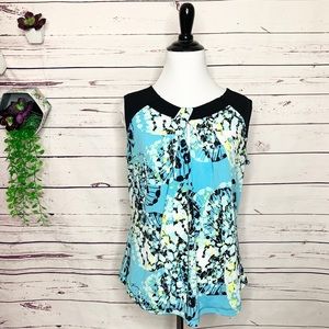 Worthington Petite Blue Floral Twist Neck Top Size Medium PM